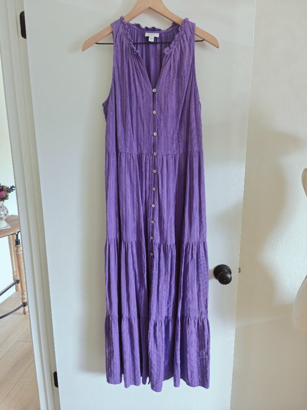 J.Jill Purple Cotton Sleeveless Tiered Button Front Maxi Dress Sz. M - Picture 3 of 8